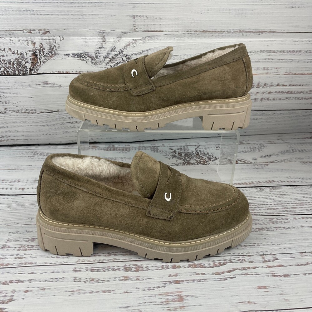 La Canadienne Donny City Dry Penny Loafers Dark Tan Suede Shearling